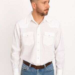 Levi Strauss Co Western Snap Front Shirt Mens Large White Plaid Pearl Snaps‎